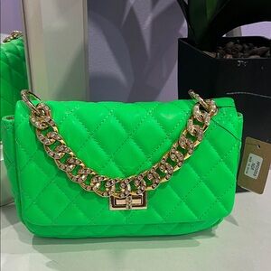 Green Quilted Chain Shoulder Bag